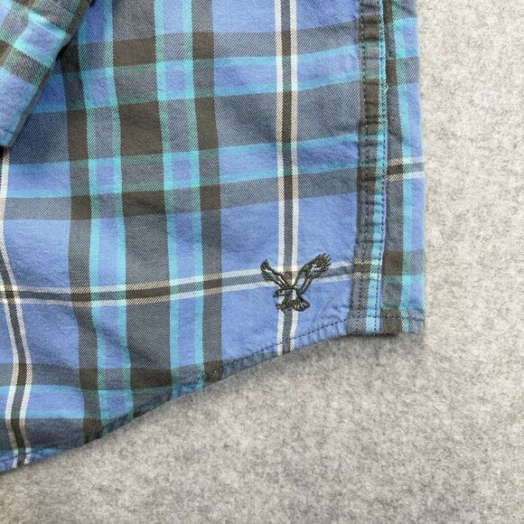 American Eagle Outfitters Mens XXL Long Sleeve Shirt Blue Grey Plaid 2XL Y2K - Picture 5 of 10